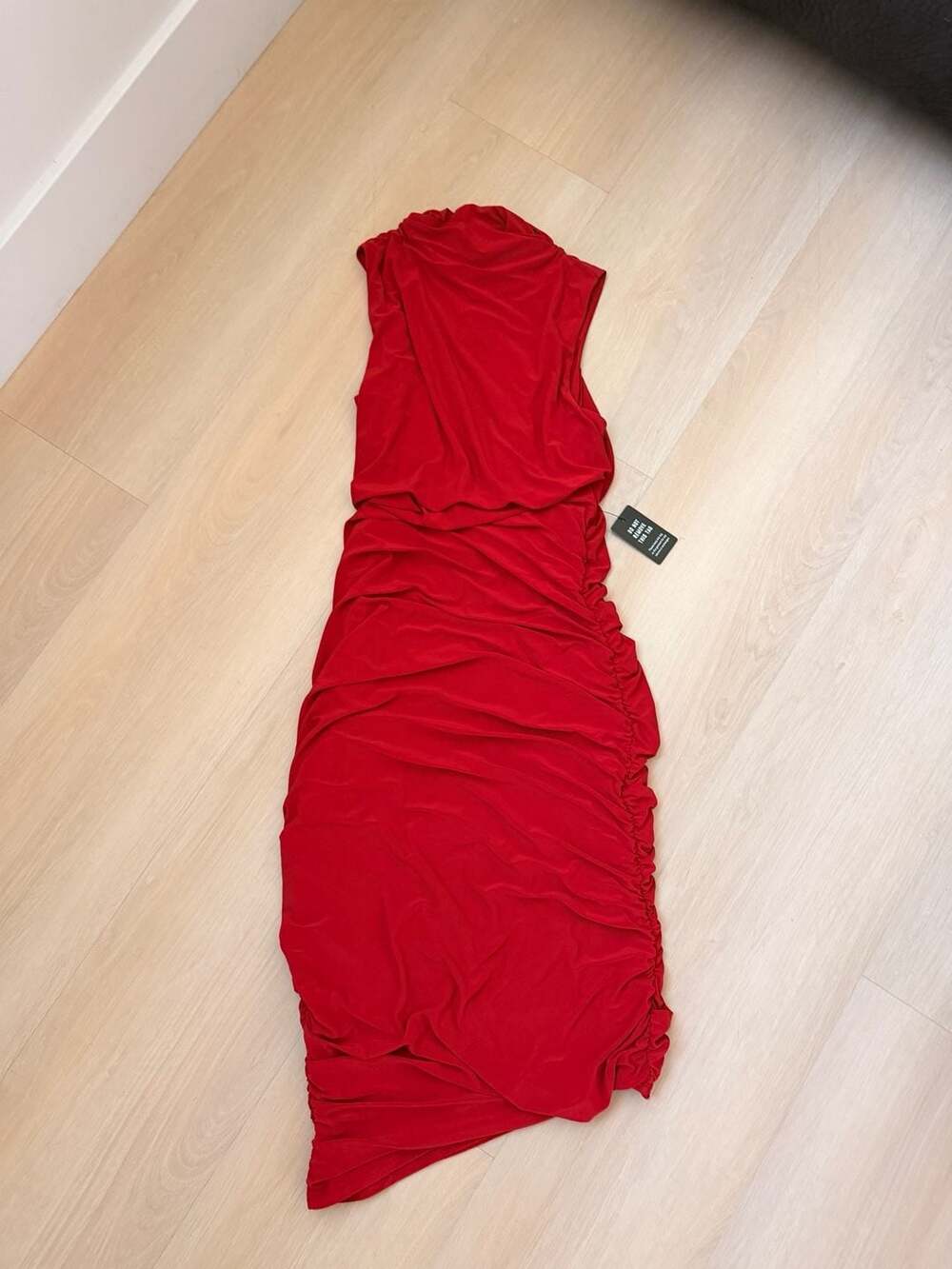 Express Midi Dress Size M Red Ruched Draped Sleeveless